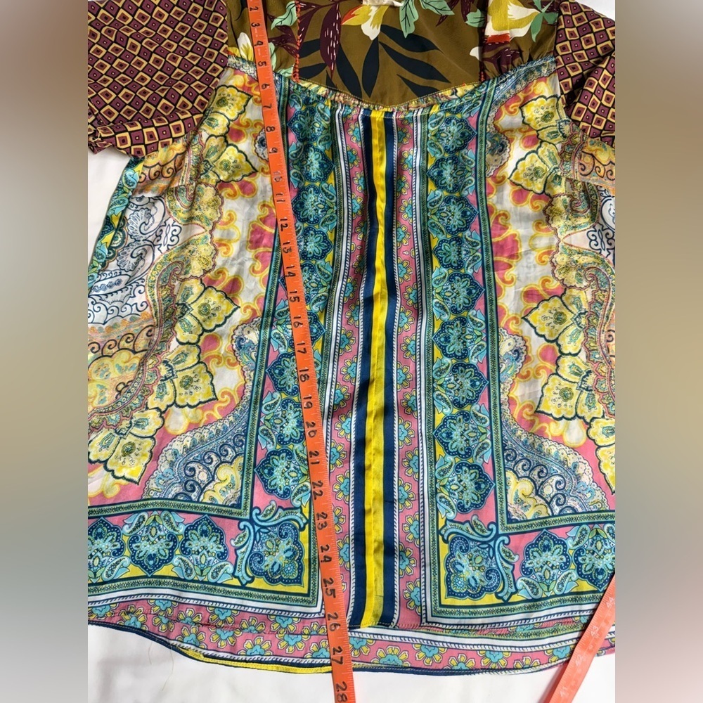ODDY Yellow and Blue multi graphic print silky top size M - Picture 13 of 13